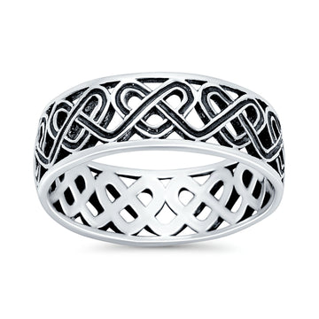 Celtic Oxidized Band Solid 925 Sterling Silver Thumb Ring (7mm)